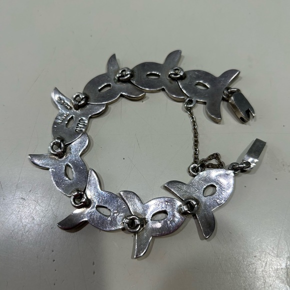 Taxco Mexico inlaid Malachite and Lapis Sterling Silver Bracelet. - Picture 3 of 9